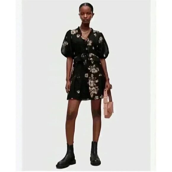 AllSaints Ari Pauline Floral Print Faux Wrap Dress - Picture 4 of 8